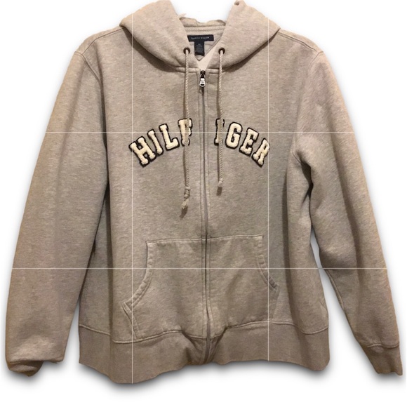 Tommy Hilfiger = Women’s SZ M-L; Full Zip Long Sleeve Gray Drawstring Hoodie - Picture 2 of 11